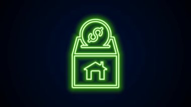 Parlayan neon hattı bağışı ve bağış simgesi siyah arka planda izole edildi. Para ve bağış konsepti. 4K Video hareketli grafik canlandırması