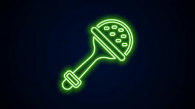 Parlayan neon hattı, siyah arka planda izole edilmiş oyuncak bebek ikonu. Fasulye torbası işareti. 4K Video hareketli grafik canlandırması