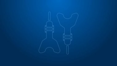 Beyaz çizgi ok simgesi mavi arkaplanda izole edildi. 4K Video hareketli grafik canlandırması