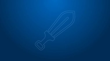 Beyaz çizgili Kılıç oyuncağı ikonu mavi arkaplanda izole edildi. 4K Video hareketli grafik canlandırması