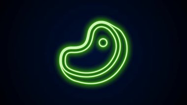 Parlayan neon hattı biftek ikonu siyah arka planda izole edildi. 4K Video hareketli grafik canlandırması