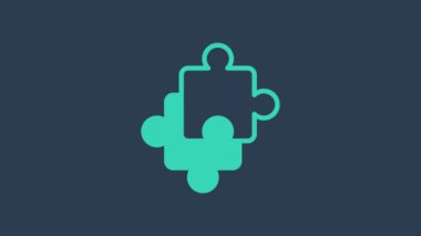 Turkuaz yapboz parçaları, mavi arka planda izole edilmiş oyuncak ikonu. 4K Video hareketli grafik canlandırması