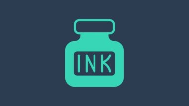 Turkuaz Inkwell simgesi mavi arkaplanda izole edildi. 4K Video hareketli grafik canlandırması