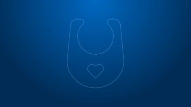 Beyaz çizgi bebek önlüğü simgesi mavi arkaplanda izole edildi. 4K Video hareketli grafik canlandırması