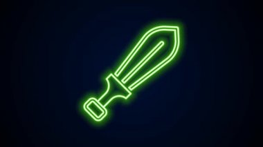 Parlayan neon çizgisi Kılıç oyuncağı simgesi siyah arkaplanda izole edildi. 4K Video hareketli grafik canlandırması