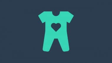 Mavi arka planda izole edilmiş turkuaz bebek giysisi simgesi. Bebek kıyafetleri, erkek ve kız için. Bebek kıyafeti. 4K Video hareketli grafik canlandırması