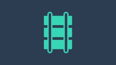 Turkuaz Oyuncak Demiryolu, mavi arka planda izole edilmiş demiryolu ikonu. 4K Video hareketli grafik canlandırması