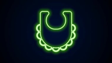 Parlayan neon hattı bebek önlüğü simgesi siyah arkaplanda izole edildi. 4K Video hareketli grafik canlandırması