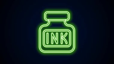 Parlayan neon hattı Inkwell simgesi siyah arkaplanda izole edildi. 4K Video hareketli grafik canlandırması