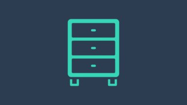 Turkuaz Arşiv Kağıtları çekmece simgesi mavi arkaplanda izole edildi. İçinde belgeler olan çekmece. Dosya dolabı çekmecesi. Ofis mobilyası. 4K Video hareketli grafik canlandırması