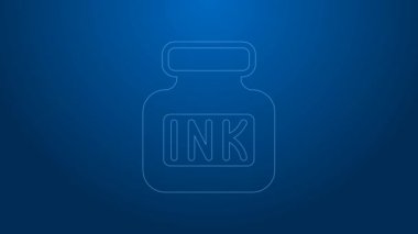 Beyaz çizgi Inkwell simgesi mavi arkaplanda izole edildi. 4K Video hareketli grafik canlandırması