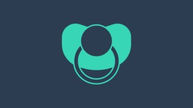 Mavi arka planda turkuaz bebek emziği simgesi izole edildi. Çocuk oyuncağı. 4K Video hareketli grafik canlandırması