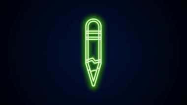 Parlayan neon çizgisi kalem simgesi siyah arkaplanda izole edildi. Çizim ve eğitim araçları. Okul sembolü. 4K Video hareketli grafik canlandırması