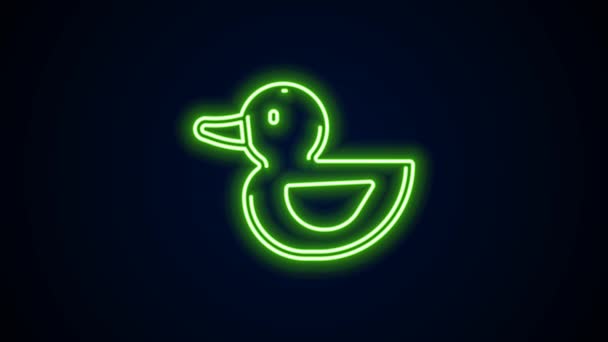 Glowing neon line Rubber duck icon isolated on black background. 4K Video motion graphic animation — Stock Video