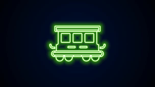 Gloeiende neon lijn Passagier trein auto 's speelgoed pictogram geïsoleerd op zwarte achtergrond. Spoorwagon. 4K Video motion grafische animatie — Stockvideo