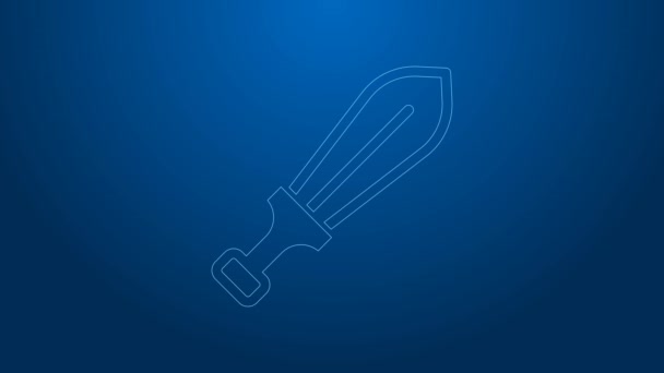 White line Sword toy icon isolated on blue background. 4K Video motion graphic animation — Stock Video