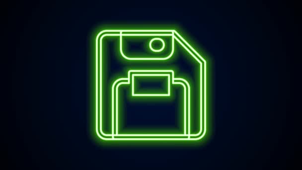 Ragyogó neon vonal Floppy lemez számítógépes adattároló ikon elszigetelt fekete alapon. Lemeztábla. 4K Videó mozgás grafikus animáció — Stock videók