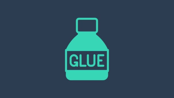 Turquoise Glue icon isolated on blue background. 4K Video motion graphic animation — Stock Video