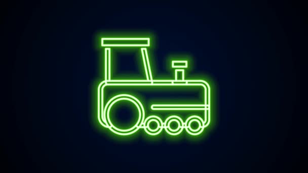 Glowing neon line Toy train icon isolated on black background. 4K Video motion graphic animation — Stock Video