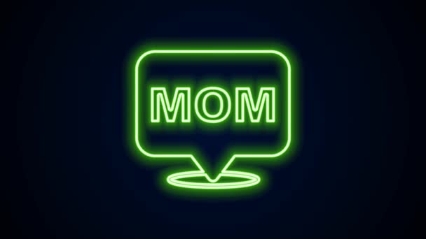 Светящийся неоновая линия речи пузырь мама значок изолирован на черном фоне. Счастливого Дня Матери. Видеографическая анимация 4K — стоковое видео