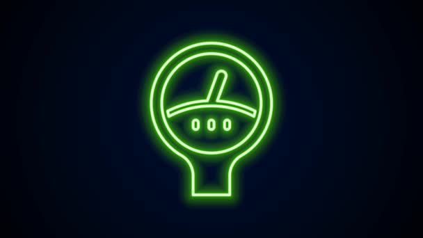 Świecąca neonowa ikona skali Gauge odizolowana na czarnym tle. Satysfakcja, temperatura, manometr, ryzyko, ocena, wydajność, tachometr prędkości. 4K Animacja graficzna ruchu wideo — Wideo stockowe