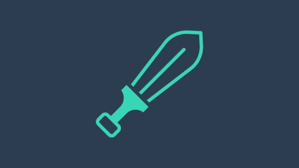 Иконка бирюзового меча на синем фоне. Видеографическая анимация 4K — стоковое видео