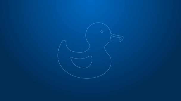Biała linia Gumowa ikona kaczki izolowana na niebieskim tle. 4K Animacja graficzna ruchu wideo — Wideo stockowe