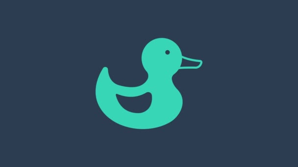 Turquoise Rubber duck icon isolated on blue background. 4K Video motion graphic animation — Stock Video