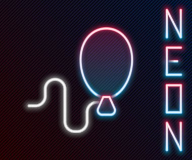 Siyah zemin üzerinde izole edilmiş kurdele ikonu olan parlak neon çizgili balonlar. Mutlu Paskalyalar. Renkli taslak konsepti. Vektör