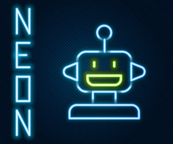Gloeiende neon lijn Robot speelgoed pictogram geïsoleerd op zwarte achtergrond. Kleurrijk concept. Vector — Stockvector