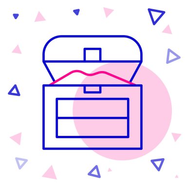 Beyaz arka planda izole edilmiş Antik hazine sandığı simgesi. Altın sikkeli klasik tahta sandık. Renkli taslak konsepti. Vektör