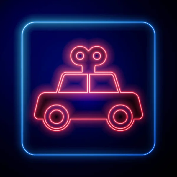 Parlayan neon renkli oyuncak araba simgesi siyah arkaplanda izole edildi. Vektör — Stok Vektör