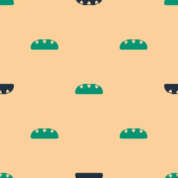 Pan verde y negro icono de pan aislado patrón sin costuras sobre fondo beige. Vector — Vector de stock