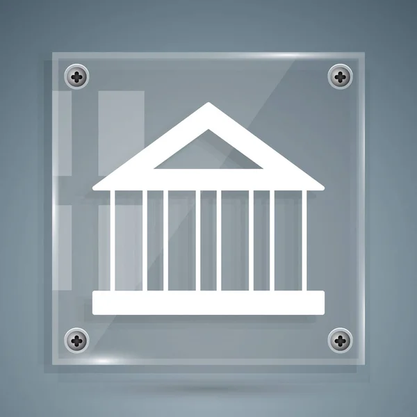 Icona dell'edificio White Bank isolata su sfondo grigio. Pannelli di vetro quadrati. Vettore — Vettoriale Stock