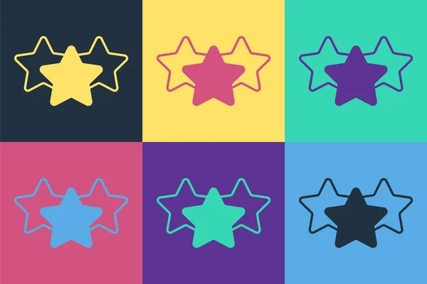 Pop art Pět hvězd hodnocení produktů zákazníků ikona recenze izolované na barevném pozadí. Oblíbené, nejlepší hodnocení, symbol ocenění. Vektor — Stockový vektor
