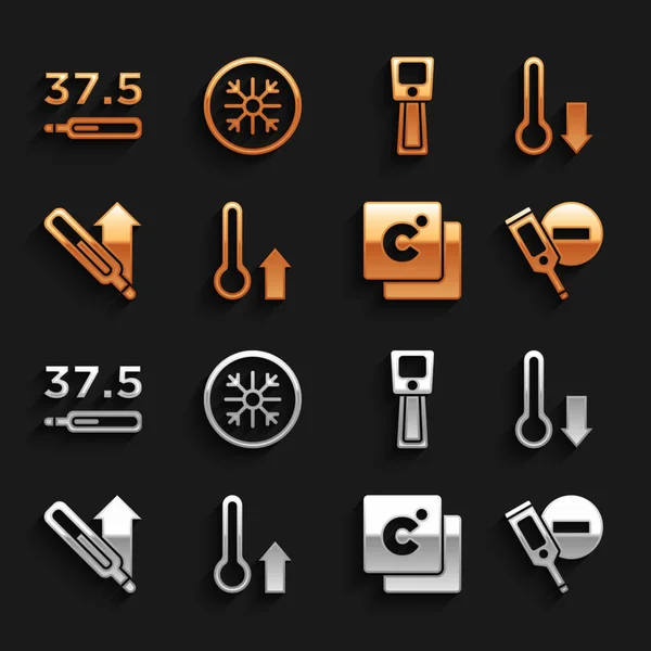 Set Termómetro de meteorología, Digital, Celsius, Medical, y el icono del copo de nieve. Vector — Archivo Imágenes Vectoriales