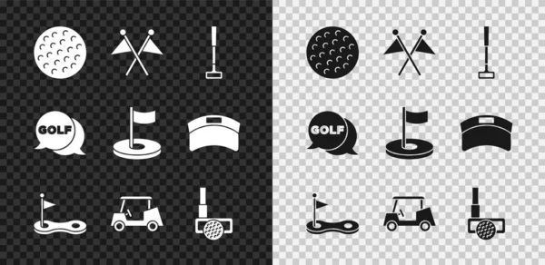 Set Golfball, Fahne, Schläger, Loch mit, Auto, Etikett und Symbol. Vektor — Stockvektor