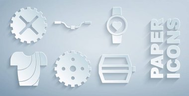 Bisiklet sürme kolu, akıllı saat, bisiklet tişörtü, pedal, gidon ve simgeyi ayarla. Vektör