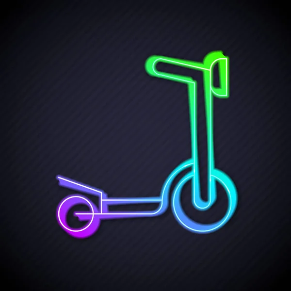 Žhnoucí neonová linka Roller scooter pro děti ikona izolované na černém pozadí. Kop skútr nebo vyvážení kolo. Vektor — Stockový vektor