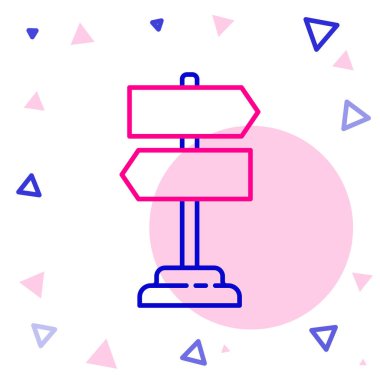 Line Road trafik tabelası. Beyaz arkaplanda sinyal simgesi izole edildi. İşaretçi sembolü. İzole sokak bilgi levhası. Yön tabelası. Renkli taslak konsepti. Vektör İllüstrasyonu