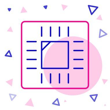 Beyaz arkaplanda mikro devre işlemci simgesi olan çizgi bilgisayar işlemcisi izole edildi. Devre kartlı çip ya da işlemci. Mikro işlemci. Renkli taslak konsepti. Vektör