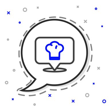 Beyaz arkaplanda konum simgesi olan hat şefi şapkası. Aşçılık sembolü. Aşçı şapkası. Renkli taslak konsepti. Vektör