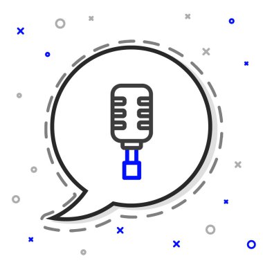 Beyaz arkaplanda hat mikrofon simgesi izole edildi. Radyodaki mikrofondan. Sözcü işareti. Renkli taslak konsepti. Vektör