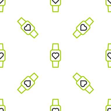 Line Smart saati kalp atış hızı simgesini gösteriyor. Beyaz arkaplanda izole edilmiş pürüzsüz desen. Fitness uygulaması konsepti. Vektör