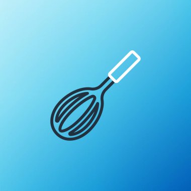 Line Kitchen çırpma simgesi mavi arkaplanda izole edildi. Mutfak aletleri, yumurta çırpıcı. Çatal bıçak seti. Yemek karışımı sembolü. Renkli taslak konsepti. Vektör