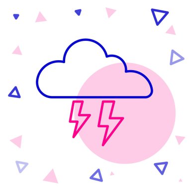 Hat Storm simgesi beyaz arkaplanda izole edildi. Bulut ve şimşek işareti. Fırtınanın hava durumu ikonu. Renkli taslak konsepti. Vektör