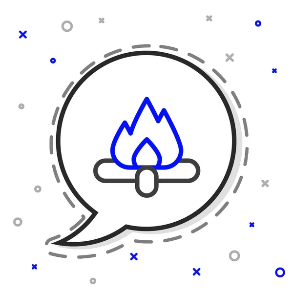 Line Campfire Symbol isoliert auf weißem Hintergrund. Brennendes Feuer mit Holz. Buntes Rahmenkonzept. Vektor — Stockvektor