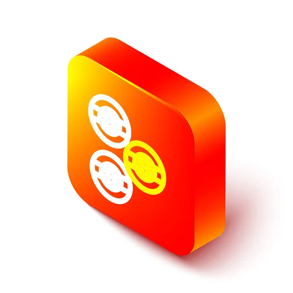 Isometric ligne Billard billard billard boule de billard avec numéro 8 icône isolée sur fond blanc. Bouton carré orange. Vecteur — Image vectorielle