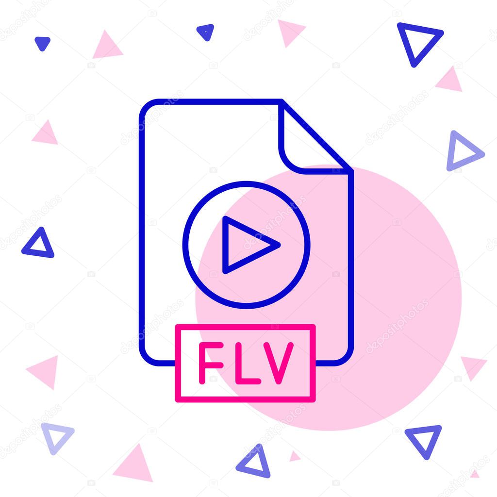 Line FLV file document video file format. Download flv button icon isolated on white background. FLV file symbol. Colorful outline concept. Vector