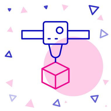 Satır 3D yazıcı küp simgesi beyaz arkaplanda izole edildi. 3D baskı. Renkli taslak konsepti. Vektör